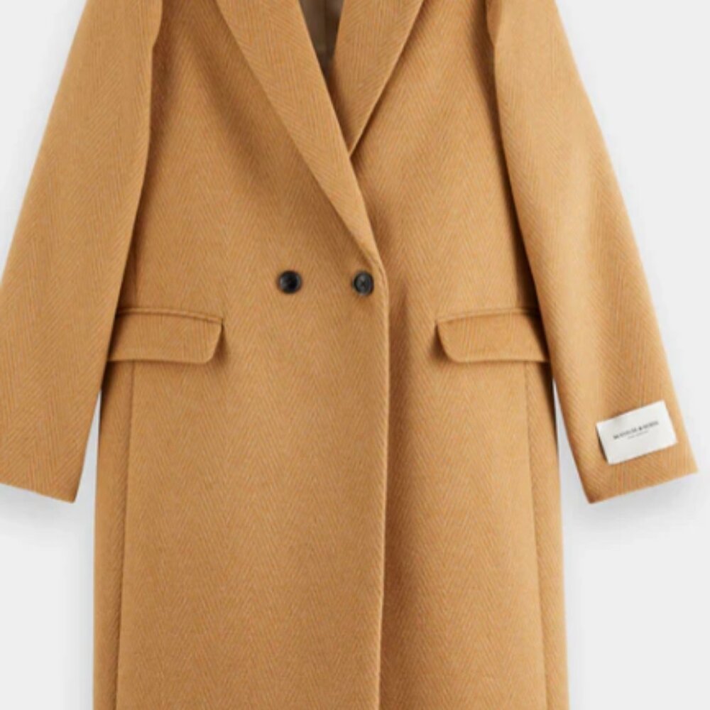 NWT-Scotch & Soda Women's Herringbone Tailored Camel Wool Blend Coat XS